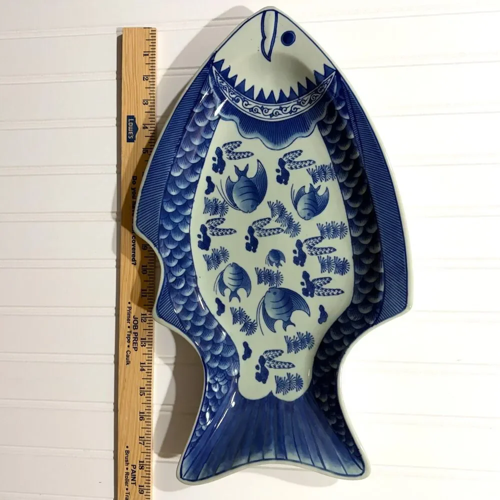 Vintage Blue White Fish Platter 18
